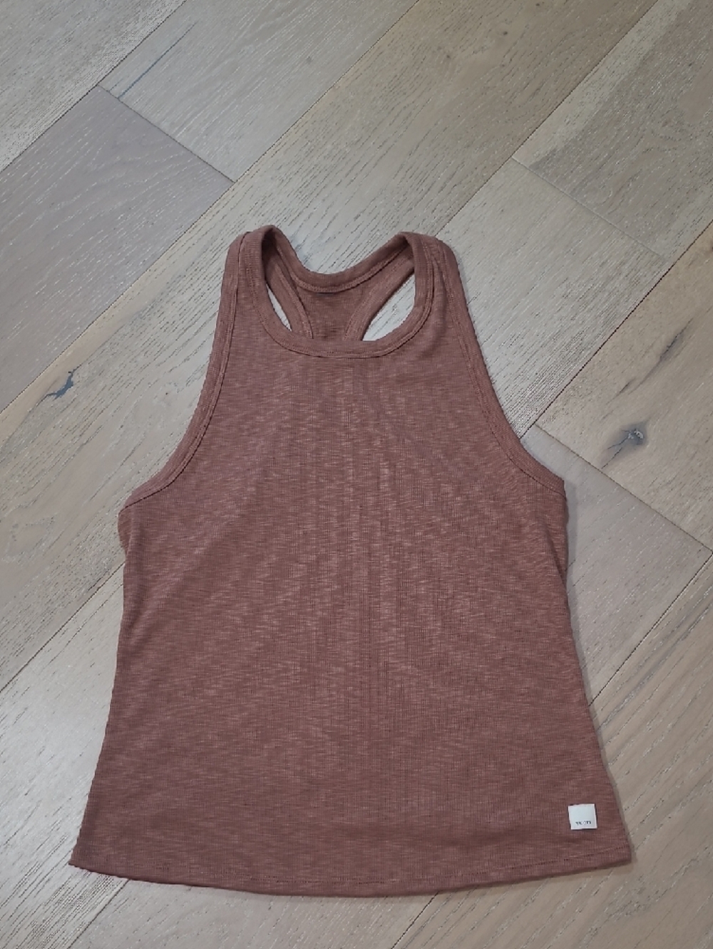 Vuori Sunrise High Tank Women's sz XXS Brown Rib Knit Activewear Top